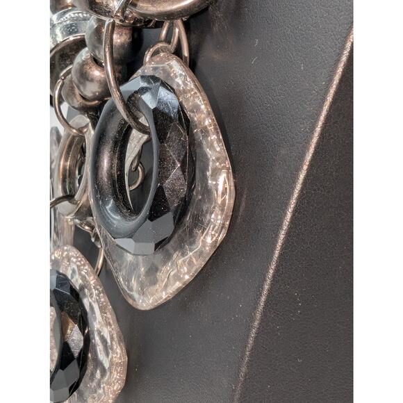 Chunky Geometrical Gun Metal Crackled Clear & Black Loopy Bead Chain Necklace - Picture 6 of 9